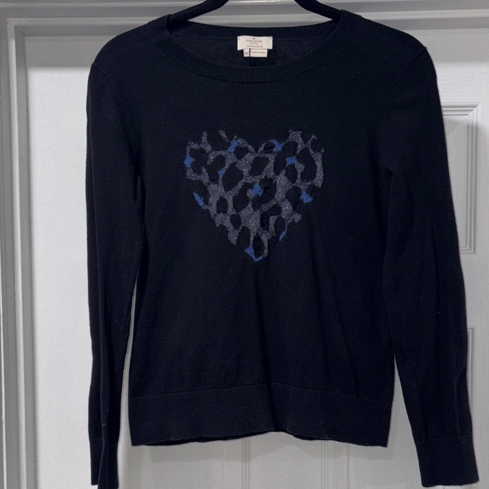 Kate Spade Black Sweater with Blue and Gray Heart